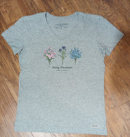 Womens Short Sleeve Crusher-Lite Vee Neck Detailed Flowers (N99091-2)